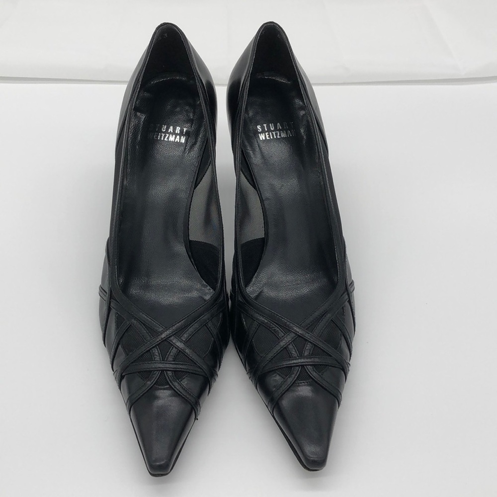 Stuart Weitzman black leather & mesh pump